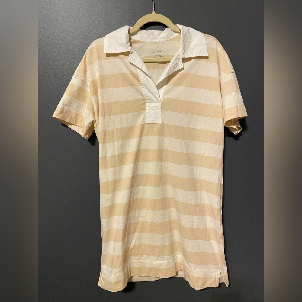 Everlane Collared Shirt Dress. Size Small. New. Tan white striped.